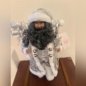 NWT North Pole Silver and White Holiday Santa Figurine 18i inches